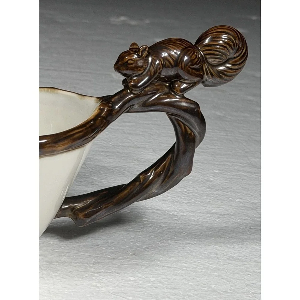 Pottery Barn Squirrel on Branch Gravy Boat Sauce Salad Dressing Dish Fall Rare🦩